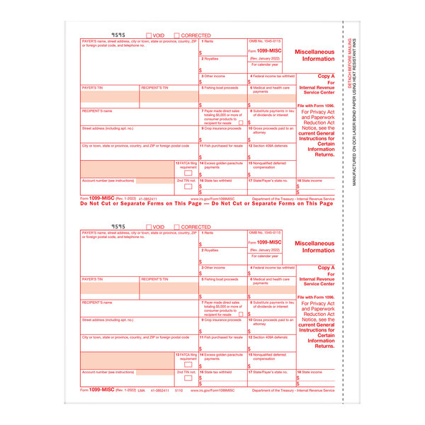 ComplyRight 1099 2-Up Federal Copy of Miscellaneous Income Tax Forms ...