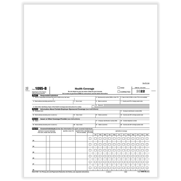 ComplyRight 8 1/2" x 11" 1095-B Employee / Employer Copy of Health Coverage Laser Tax Form - 50/Pack