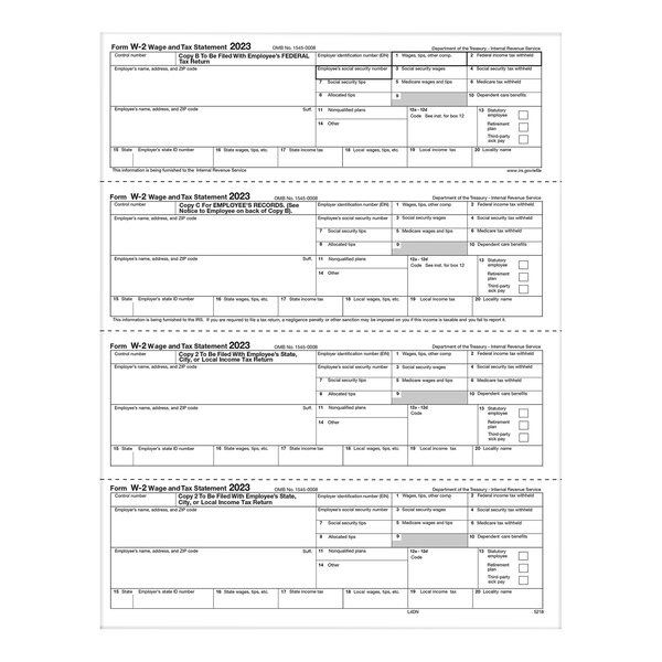 ComplyRight 4-Up N-Style Employee Copies B / C / 2 / 2 of W-2 Tax Forms 521850 - 50/Pack