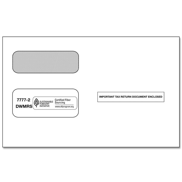 A white ComplyRight tax return envelope with windows.