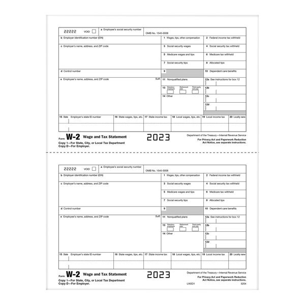 ComplyRight 2-Up Employer Copy D / State, City, or Local Copy 2 of W-2 Tax Forms 520450 - 50/Pack