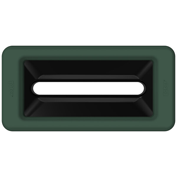 A black and green rectangular lid with a green and black plastic button.