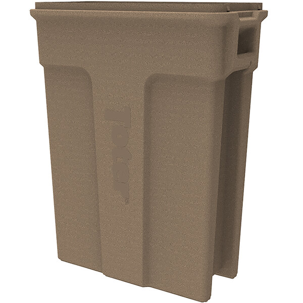 A brown Toter Slimline commercial trash can with a lid.