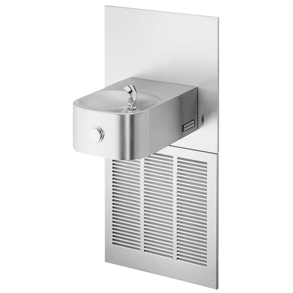 A stainless steel Halsey Taylor wall mount drinking fountain.