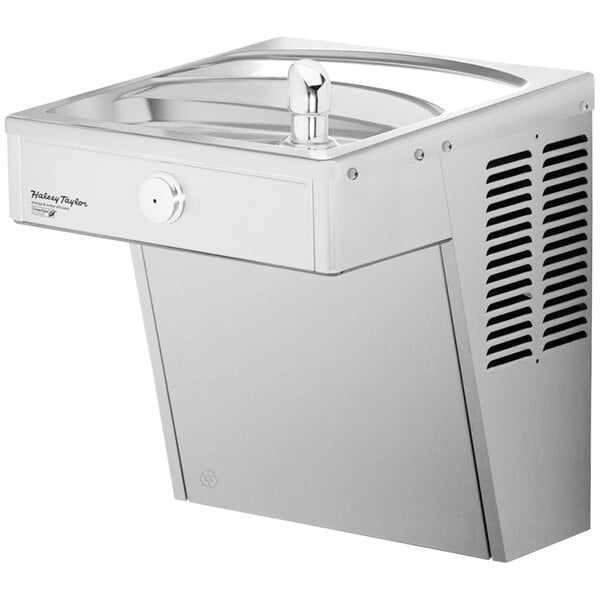A stainless steel Halsey Taylor wall mount drinking fountain with a glass filler.