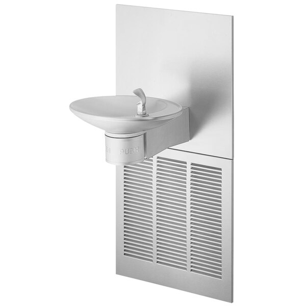 A stainless steel Halsey Taylor oval contour wall mount drinking fountain.