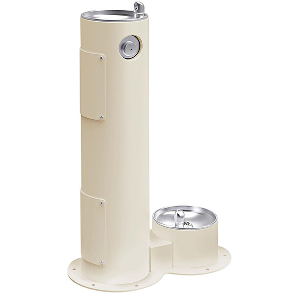 Halsey Taylor Endura II 4400DBFRKBGE Beige Non-Filtered Freeze-Resistant Outdoor Tubular Pedestal Drinking Fountain with Pet Station
