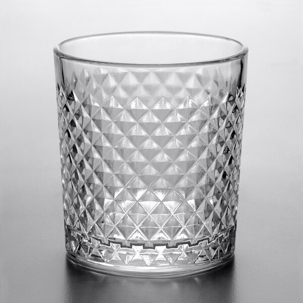 Set of 4 Whiskey Glasses Crosshatch Pattern Old Fashioned Heavy Bottom 
