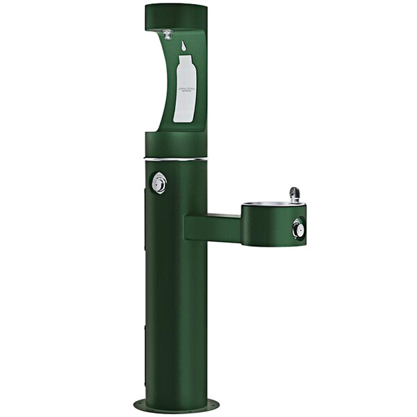 A green Halsey Taylor Endura II water fountain with a white lid.