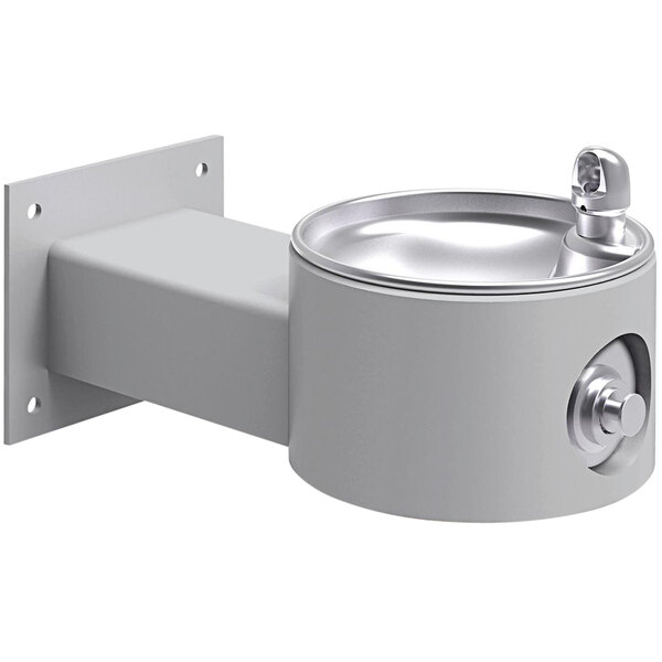 A gray Halsey Taylor wall mount drinking fountain with a silver lid.