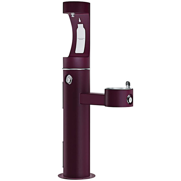 A purple Halsey Taylor water fountain with a bottle filler.