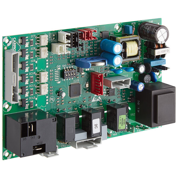 A green Narvon electronic board with various components.