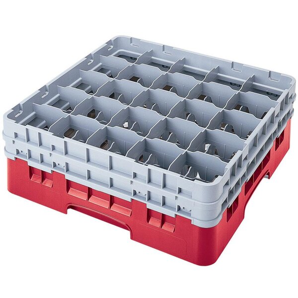 Cambro 25S1058163 Camrack 11" High Customizable Red 25 Compartment Glass Rack