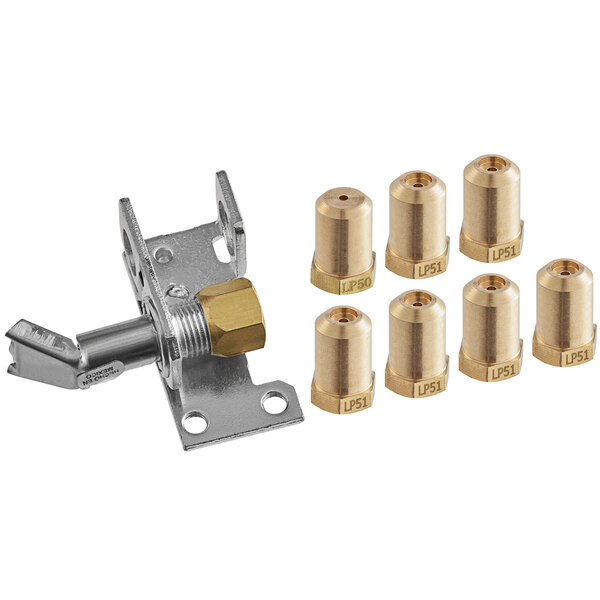A group of brass fittings and nuts for a Cooking Performance Group S36SU range.