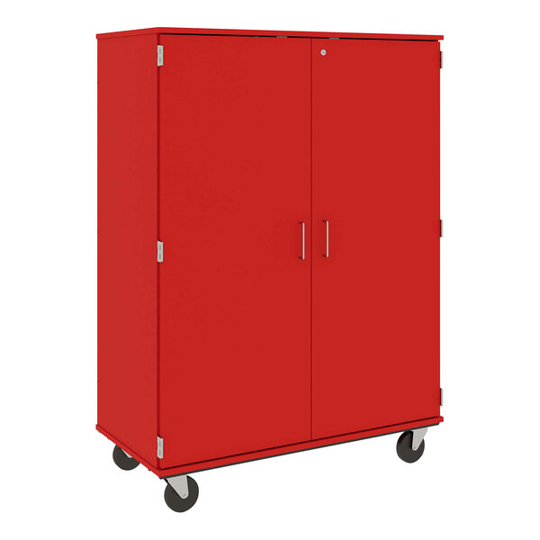 I.D. Systems 67" Tall Tulip Red Closed Shelf Storage Cart with Lock 80185F67043