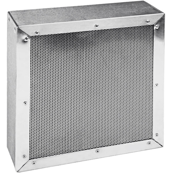 A rectangular metal charcoal filter with holes.