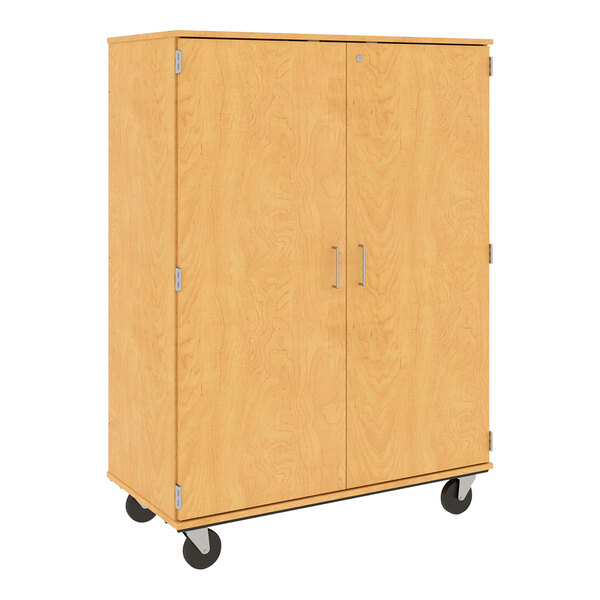 I.D. Systems 67" Tall Maple Closed Shelf Storage Cart with Lock 80185F67073