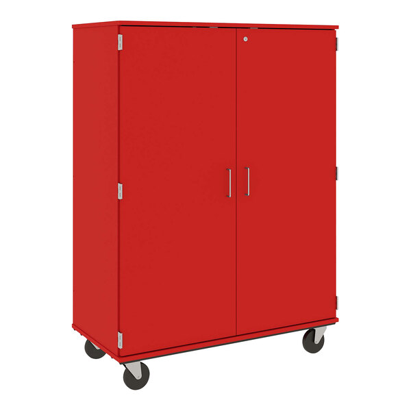 I.D. Systems 67" Tall Tulip Red Closed Shelf / Coat Storage Cart with Locking Doors 80187F67043