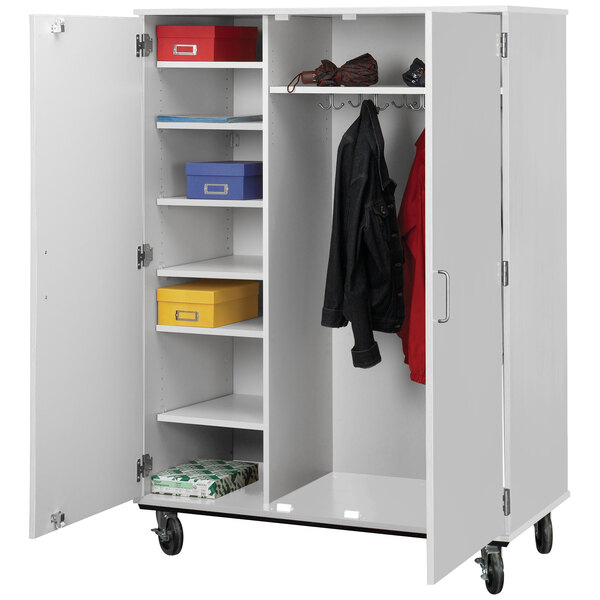 An I.D. Systems grey storage cart with closed shelves and locking doors.