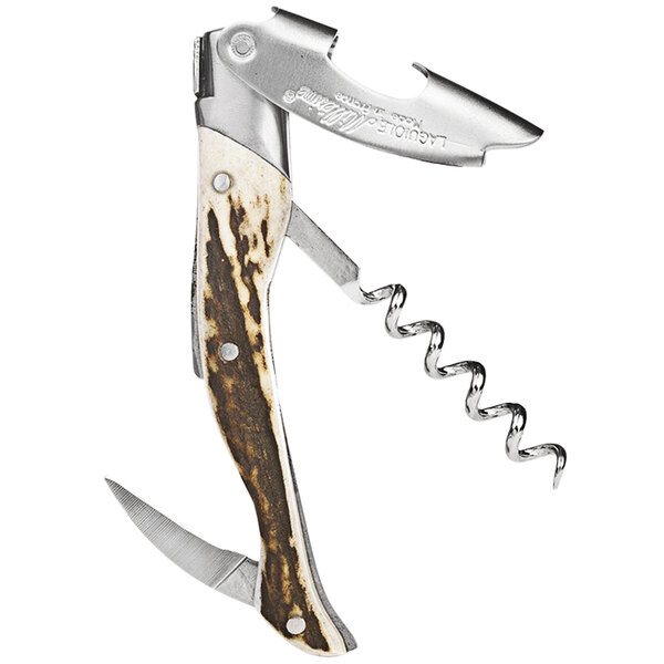 A Laguiole Millesime Waiter's Corkscrew with a Stag Horn Handle and corkscrew.