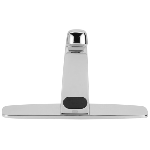 A silver Zurn electronic faucet with a black sensor.