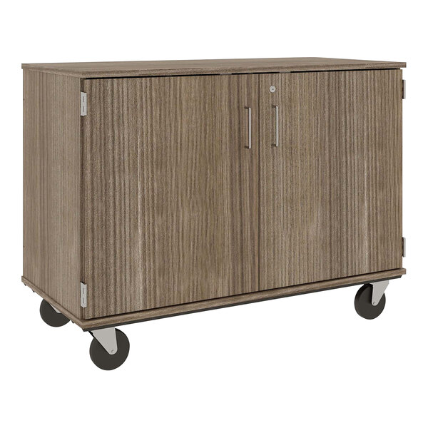 I.D. Systems 36" Tall Dark Elm Mobile Cubbie Storage Cart with Locking Doors 80240F36020