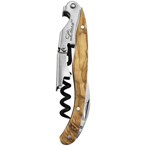 A Franmara Lisse corkscrew with an Olivewood handle and metal blade.