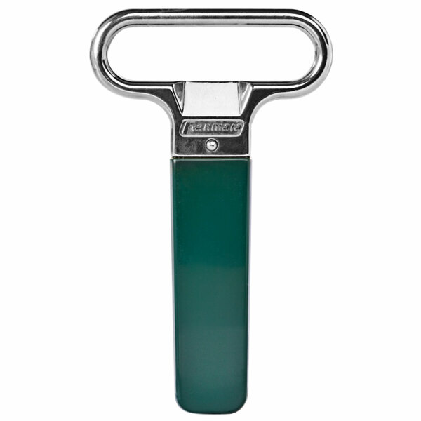 A Franmara chrome-plated two-prong cork extractor with a dark green handle.