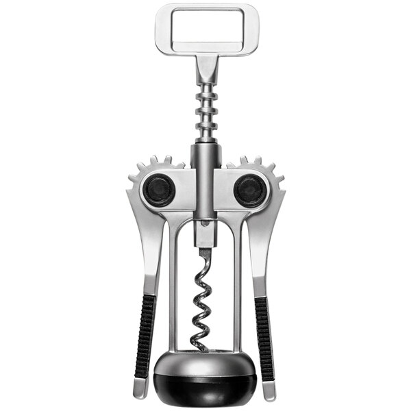 A Franmara chrome-plated wing corkscrew with a cork and a cork screw.