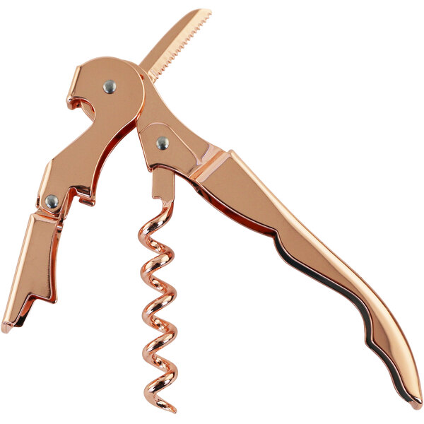A Franmara copper plated stainless steel corkscrew with a rose gold handle.