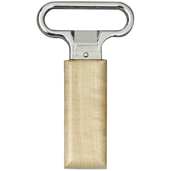 A Franmara two-prong cork extractor with a birch sheath and metal prongs and handle.