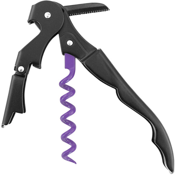 A Franmara Elixir Violet Spiral waiter's corkscrew with black and purple accents.