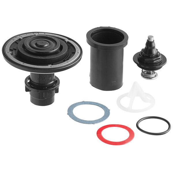 A black water valve and rubber seal kit for a Sloan urinal.