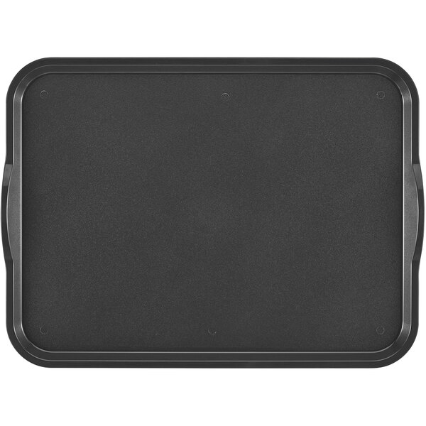A black rectangular Cambro fast food tray with handles.