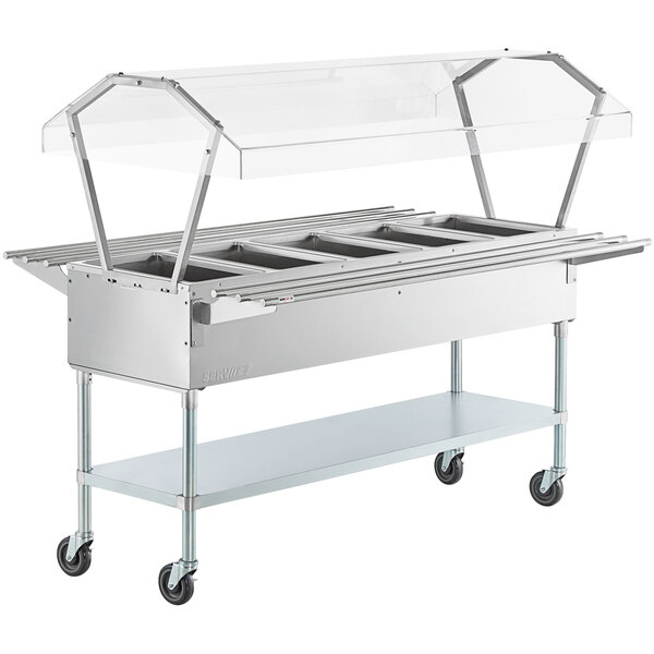 ServIt Five Pan Open Well Electric Steam Table with 2Sided Sneeze