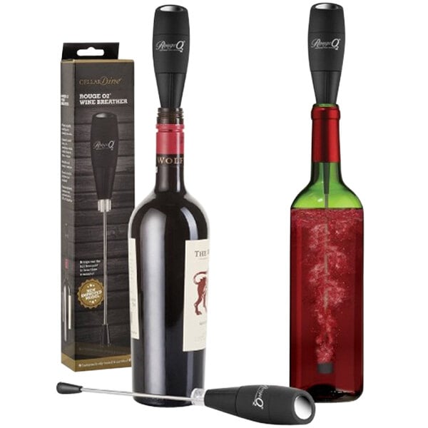 A Franmara black and silver Electronic Wine Aerator in a box.