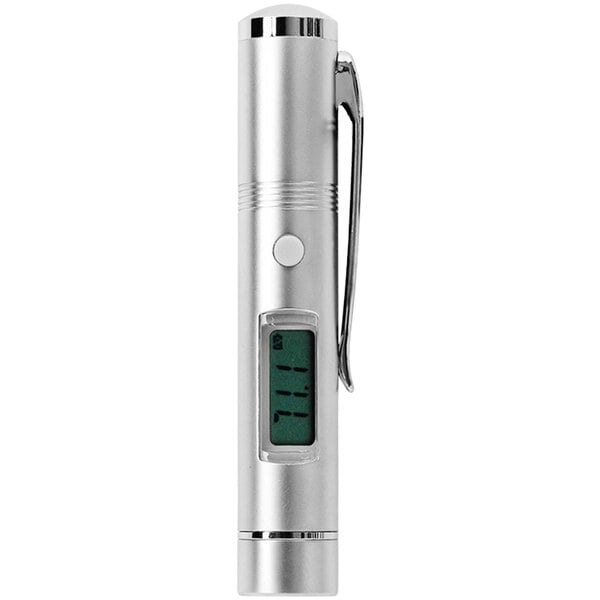 A Franmara silver and black digital wine thermometer.