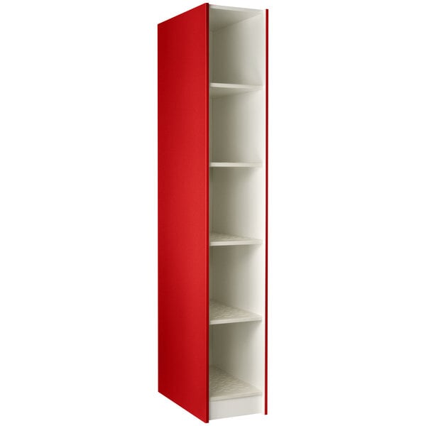 A red I.D. Systems locker with 5 compartments.
