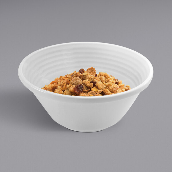 A RAK Porcelain ivory bowl filled with cereal.