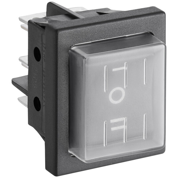 A black and white switch with a clear plastic cover for an AvaMix ADM mixer.