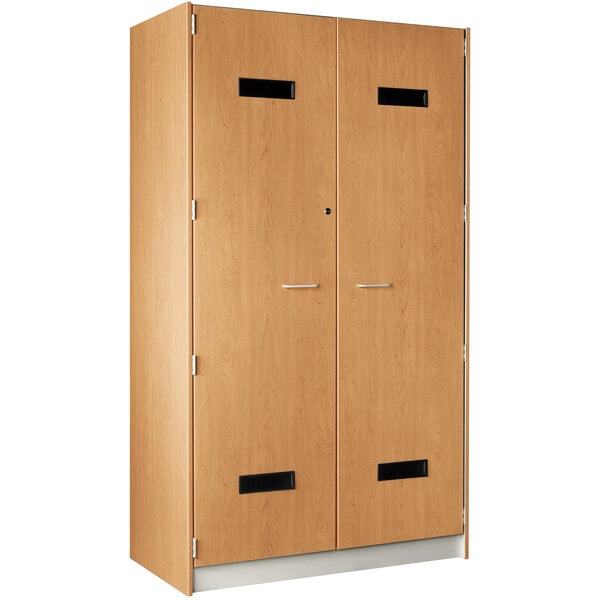 A maple wooden locker with two doors.