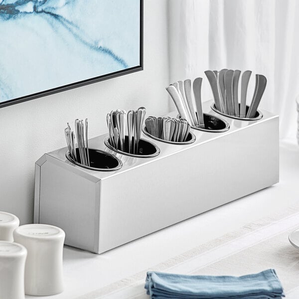 Choice Five Hole Stainless Steel Flatware Organizer with Black