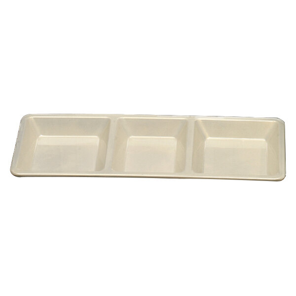 A white rectangular tray with three sections.