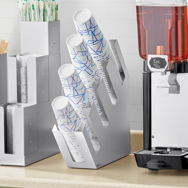 ServSense Stainless Steel 4Section Slanted Countertop Cup / Lid Organizer