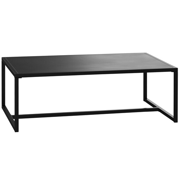 A black rectangular Flash Furniture outdoor coffee table with metal legs.