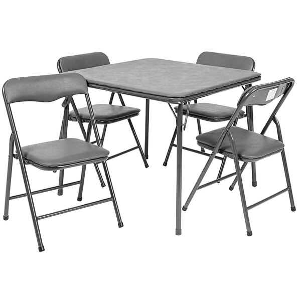 A gray Flash Furniture kids folding table with four chairs.