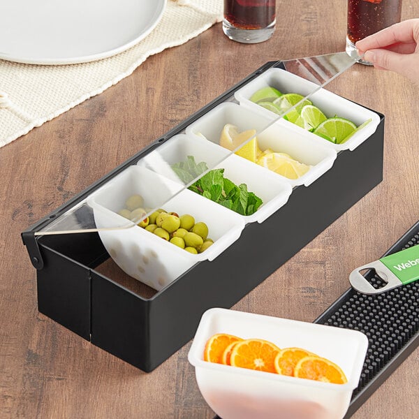 Choice 5-Compartment Matte Black Finish Stainless Steel Condiment Bar