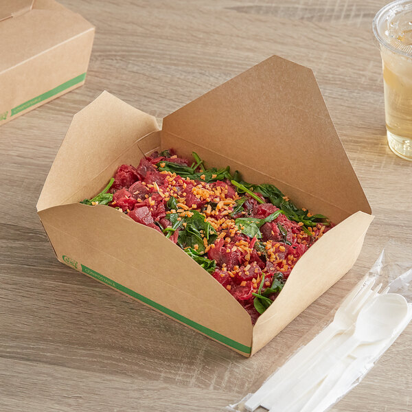EcoChoice 7 3/4" x 5 1/2" x 2 1/2" Kraft PLA Lined Compostable #3 Take-Out Container - 200/Case