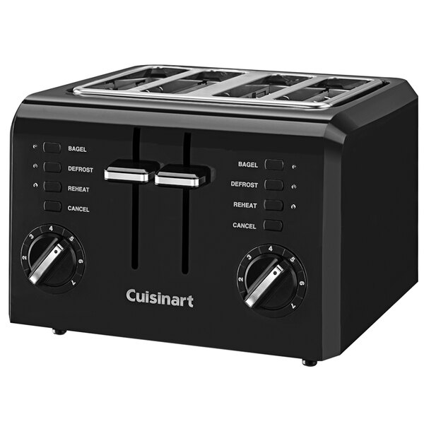 A black Conair Cuisinart 4-slice toaster with silver dials and buttons.