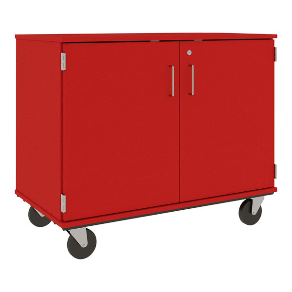 I.D. Systems 36" Tall Tulip Red Mobile Storage Cabinet with (18) 3" Bins 80243F36043